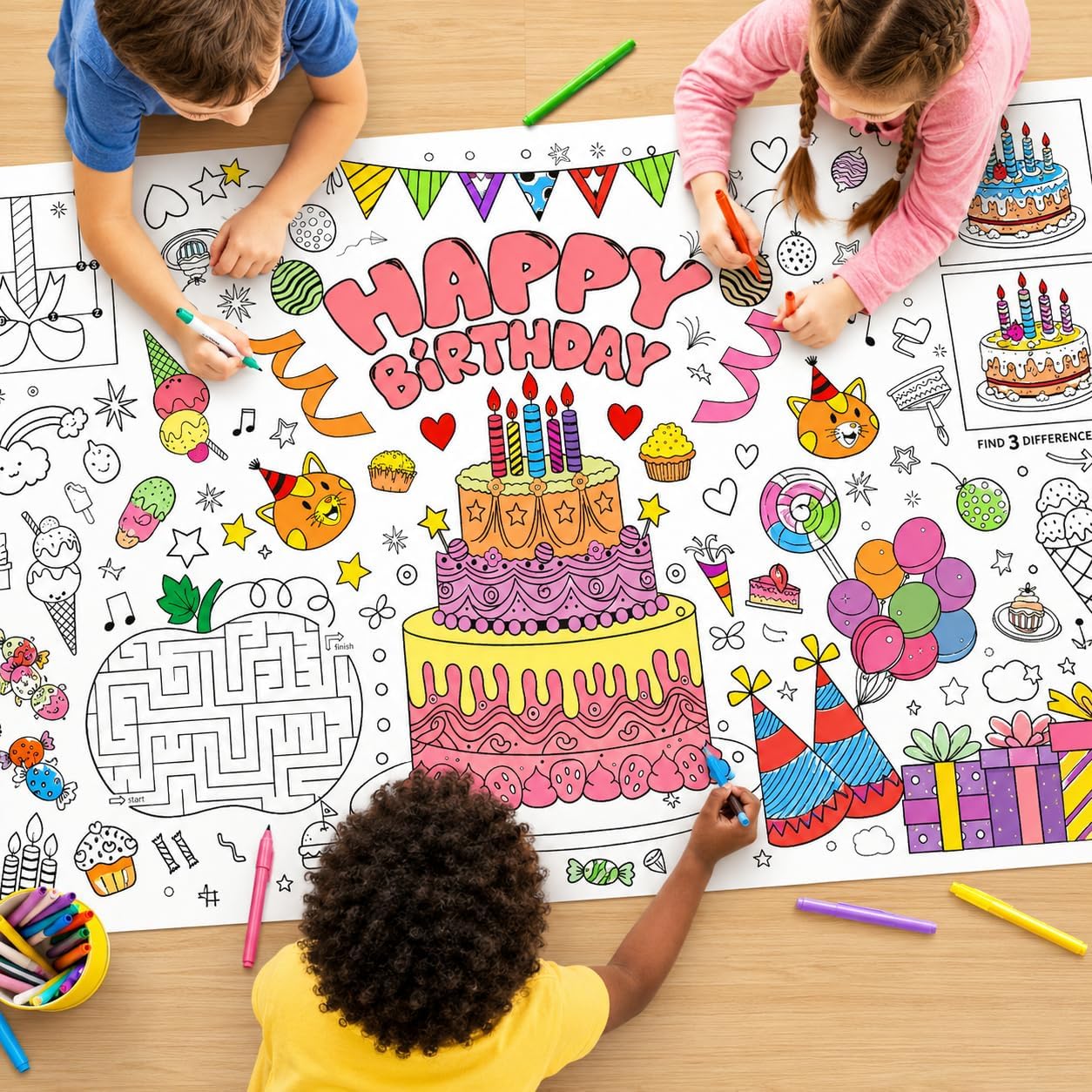 Table Cloth Disposable - Kids Giant Coloring Poster DIY Cartoon