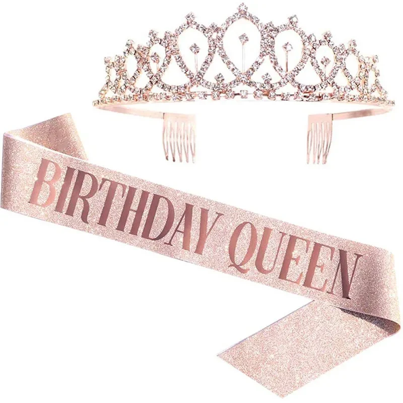 Birthday Sash Glitter - Birthday Queen Crown Girl Women Bling