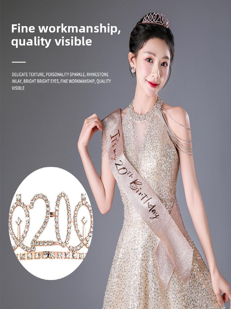 Champagne Gold Sparkle Crown S - Birthday Sash Glitter 评论和价格