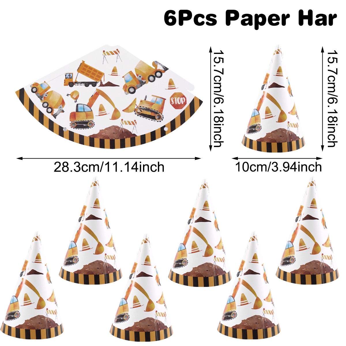6pcs Construction Truck Birthd - Party Hat Cone 评论和价格