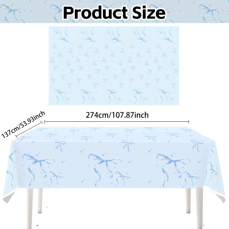 Light Blue Bow Birthday Party  - Table Cloth Disposable 评论和价格